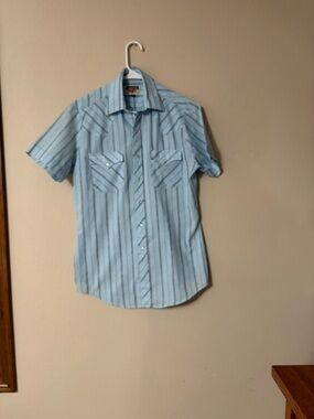 Vintage Authentic Western Youngbloods Pearl Snap Shirt Mens S Blue Striped